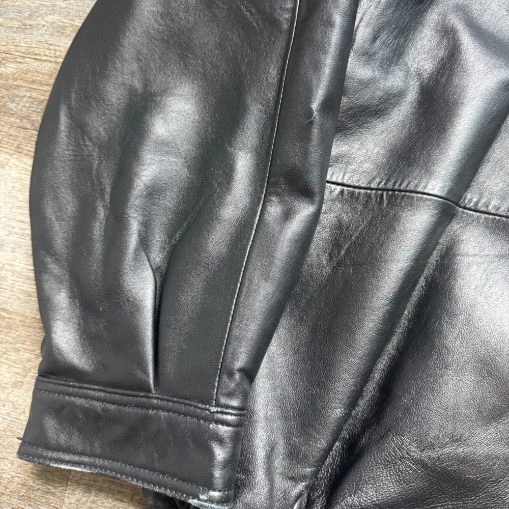 Bill Blass Vintage Leather Bomber Jacket XL Black Quilted Lined Full‎ Zip Flaw